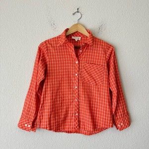 NWOT KEMI TELFORD Knit Orange Plaid Button-Down Shirt
